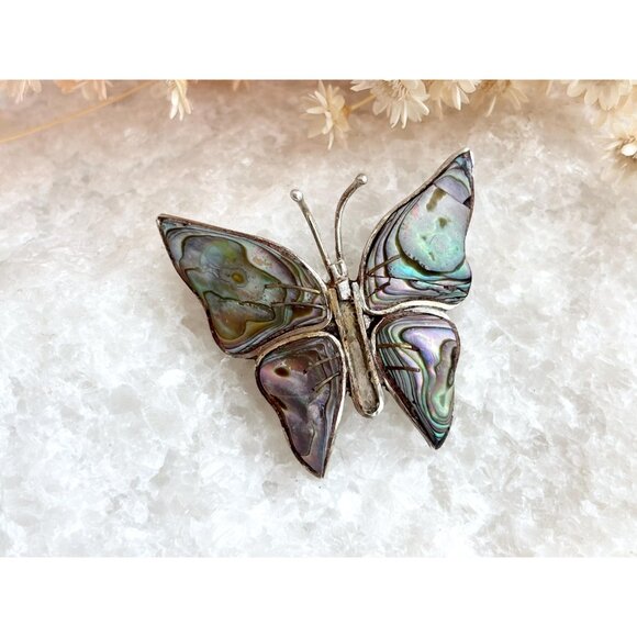 Butterfly Beto of Taxco Mexican Abalone Shell Vintage Sterling Silver Brooch - Picture 6 of 10